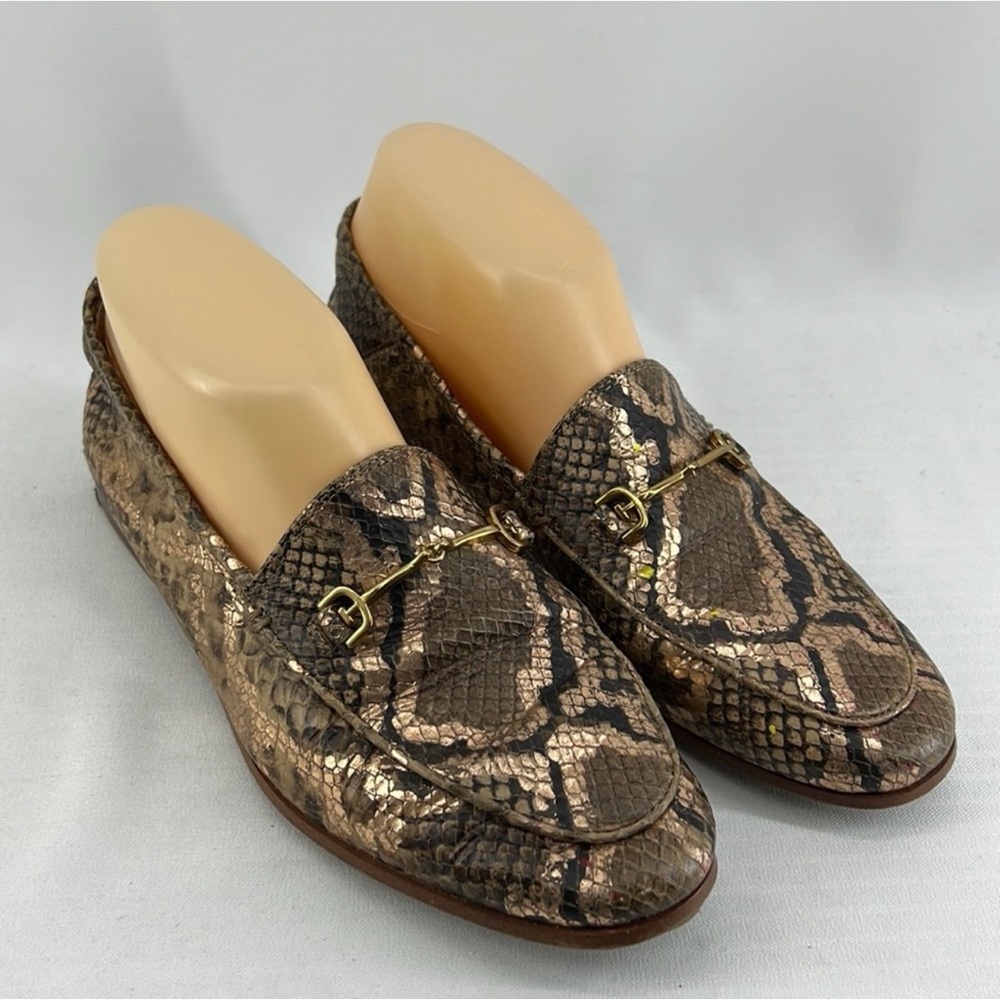 Sam Edelman Brown Snakeskin Loafers with Gold Detail